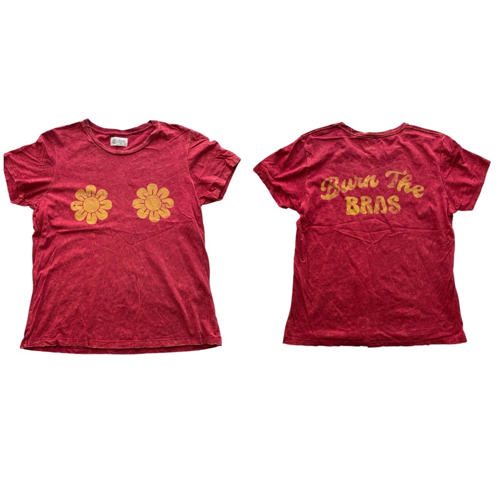 Revice Retro “Burn the Bras” Feminist Statement Distressed Daisy Tee Shirt